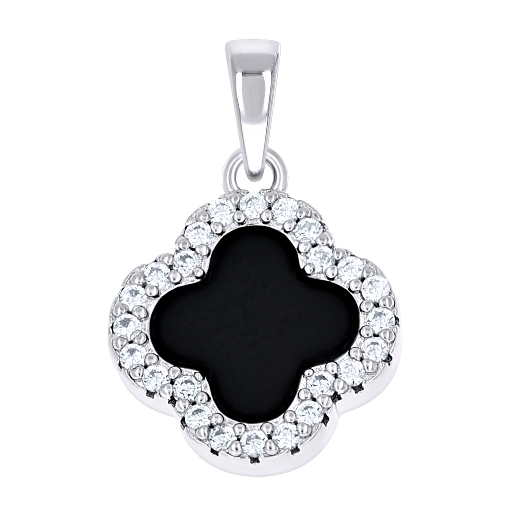 925 Sterling Silver Womens Cubic-Zirconia Black Clover Good Luck Pendant 13mm